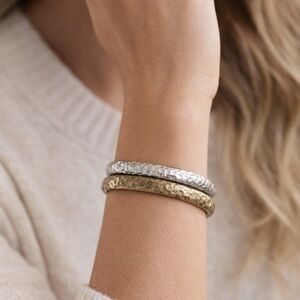Elegant Silver and Gold Hammered Bangles
